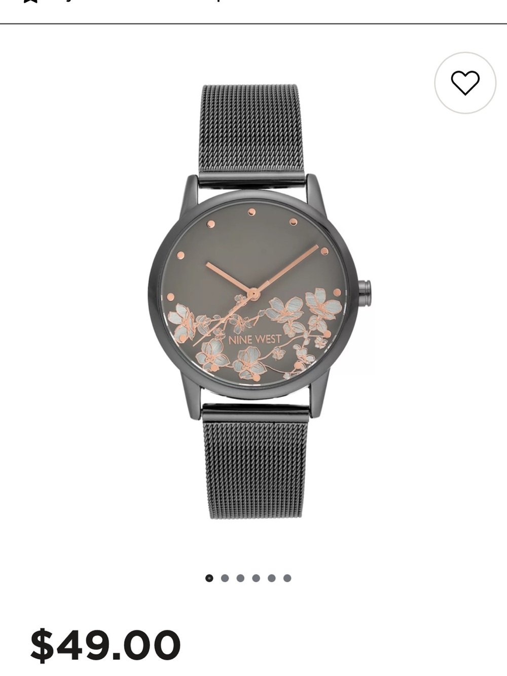 Nine West Gray Mesh Bracelet Watch with Rose Gold Floral Accents